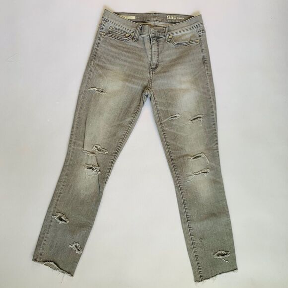 GAP Authentic Jeans Women 27 Gray Stretch Distressed Grunge Streetwear - Picture 1 of 12